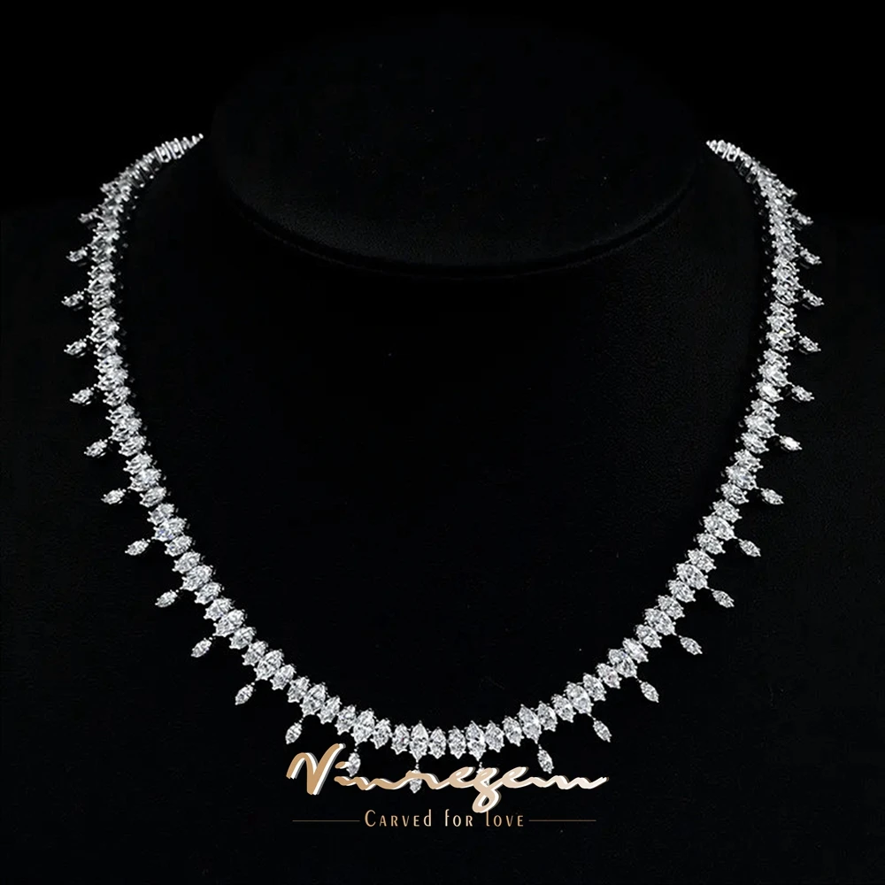 

Vinregem Marquise Cut Lab Sapphire Gemstones Women Necklaces 100% 925 Sterling Silver Anniversary Gifts Wedding Party Jewelry