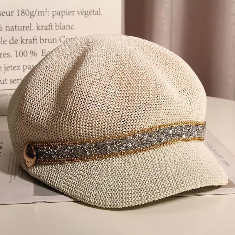 Breathable Octagonal Hats For Women Ladies Summer Shining Hollow Mesh Newsboy Cap Painter Beret Sun Straw Hat Boinas Para Mujer