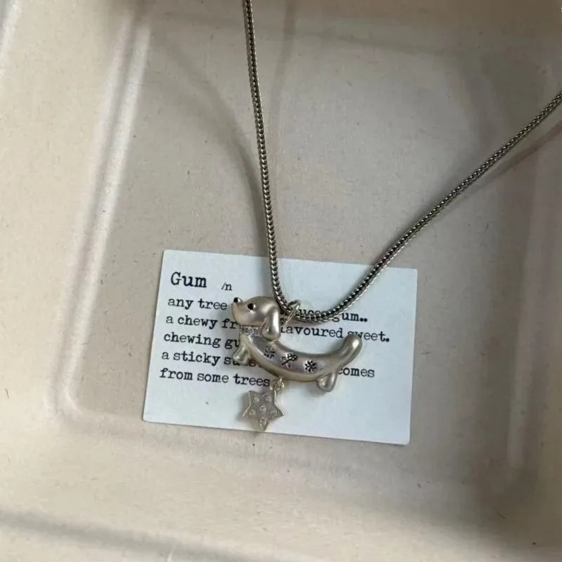 Adorable Cartoon Dog Necklaces for Women Cute Animal Star Pendant Clavicle Chain Goth Y2K Girl Jewelry Accessories Gifts