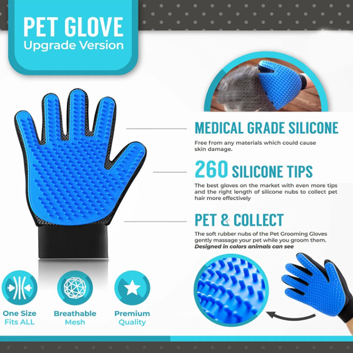 Gloves pet hair remover gloves cat gloves brush pet hair removal tool right-hand set reusable dog tool 1PC pet hair remover gloves
