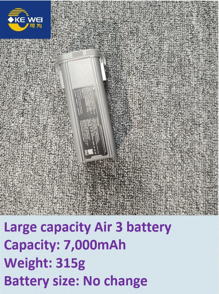 Batterie DJI Air 3 7200mAh posée sur fond blanc, étiquette visible
