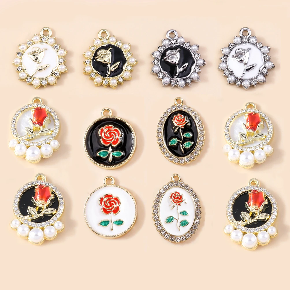 Leslie 4 stücke luxuriöse Vintage Perle Kristall Rose Charms für DIY Schmuck machen handgemachte Aussage Ohrringe Halskette Anhänger