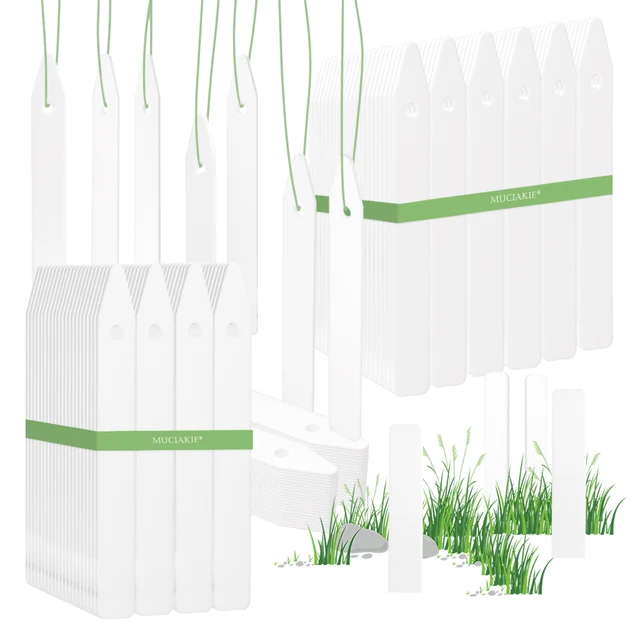 10-500Db 10.3X1,3 Cm Fehér Megvastagodott Növénycímkék Műanyag Kerti Címkék Tétek Óvodai Újrafelhasználható Markerek, Kerek Lyukakkal Lógó