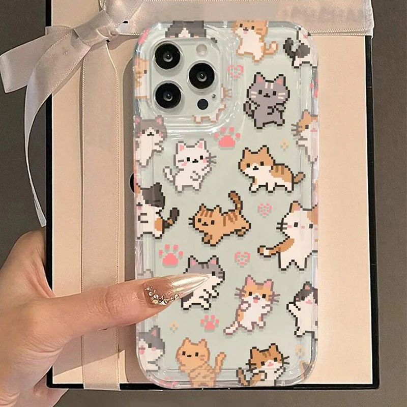 Artistic Cute Cat Print Clear Soft Phone Case Cover