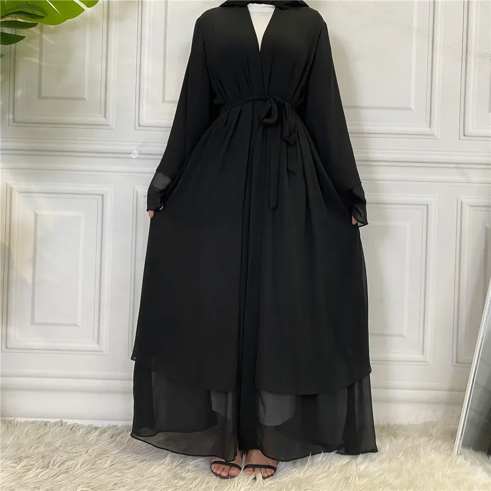 Eid Mubarak Chiffon Open Abaya White Kimono Dubai Turkey Kaftan Muslim Hijab Dress Islam Clothes Abayas for Women Robe Caftan