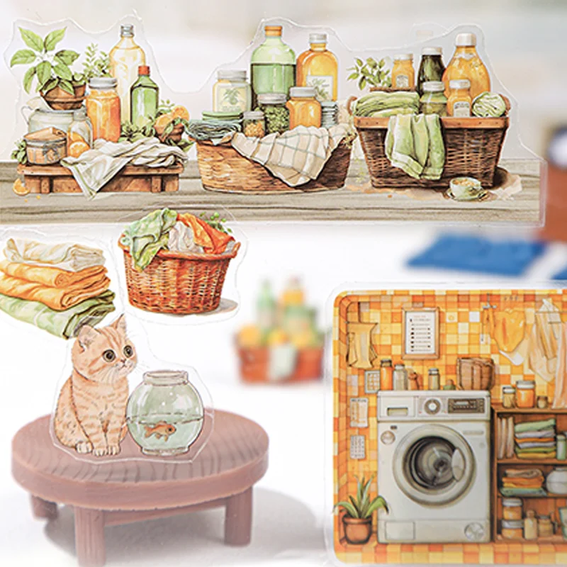 Mr Paper 18pcs/bag Soft House Time Series Home Landscaping Dual Material Die-cut Sticker Book DIY Handbook Scrapbook Card