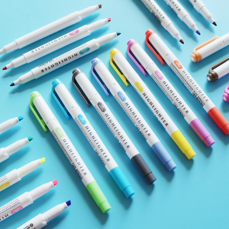 Pastel Highlighter Pens Set Permanent Highlights Marker Destacador Color Dual Tip Stationery Journal Supplies Milkliner