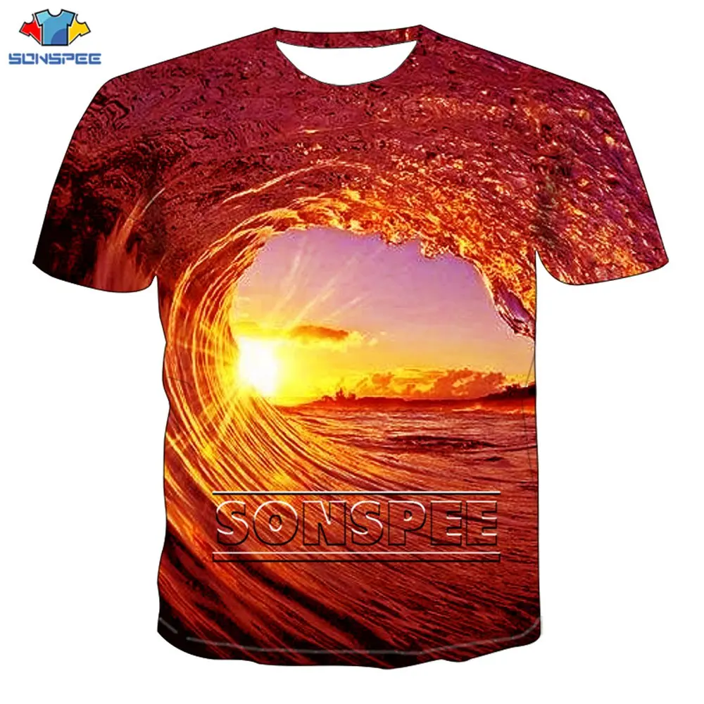 

SONSPEE 3D Print Summer T-shirts Sea Wave Scenery Color Men Fashion Breathable Personality Spray graphic Tshirts Hip Hop Tee