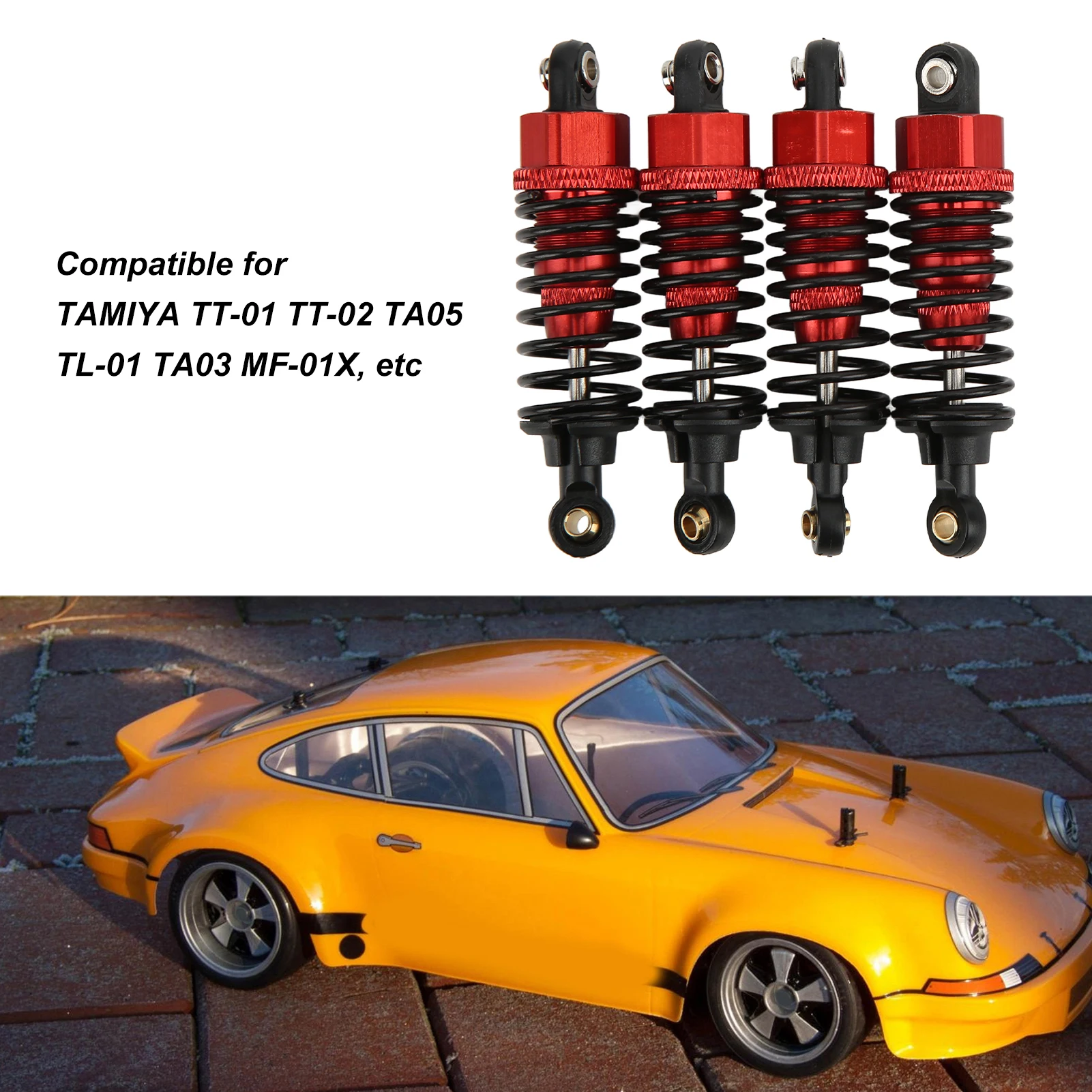 4 Amortisseurs Huilés Pour Voiture RC 1/10 - Rouge - Compatible Tamiya TT02, MF01x, M05, M06 - Réglables En Hauteur