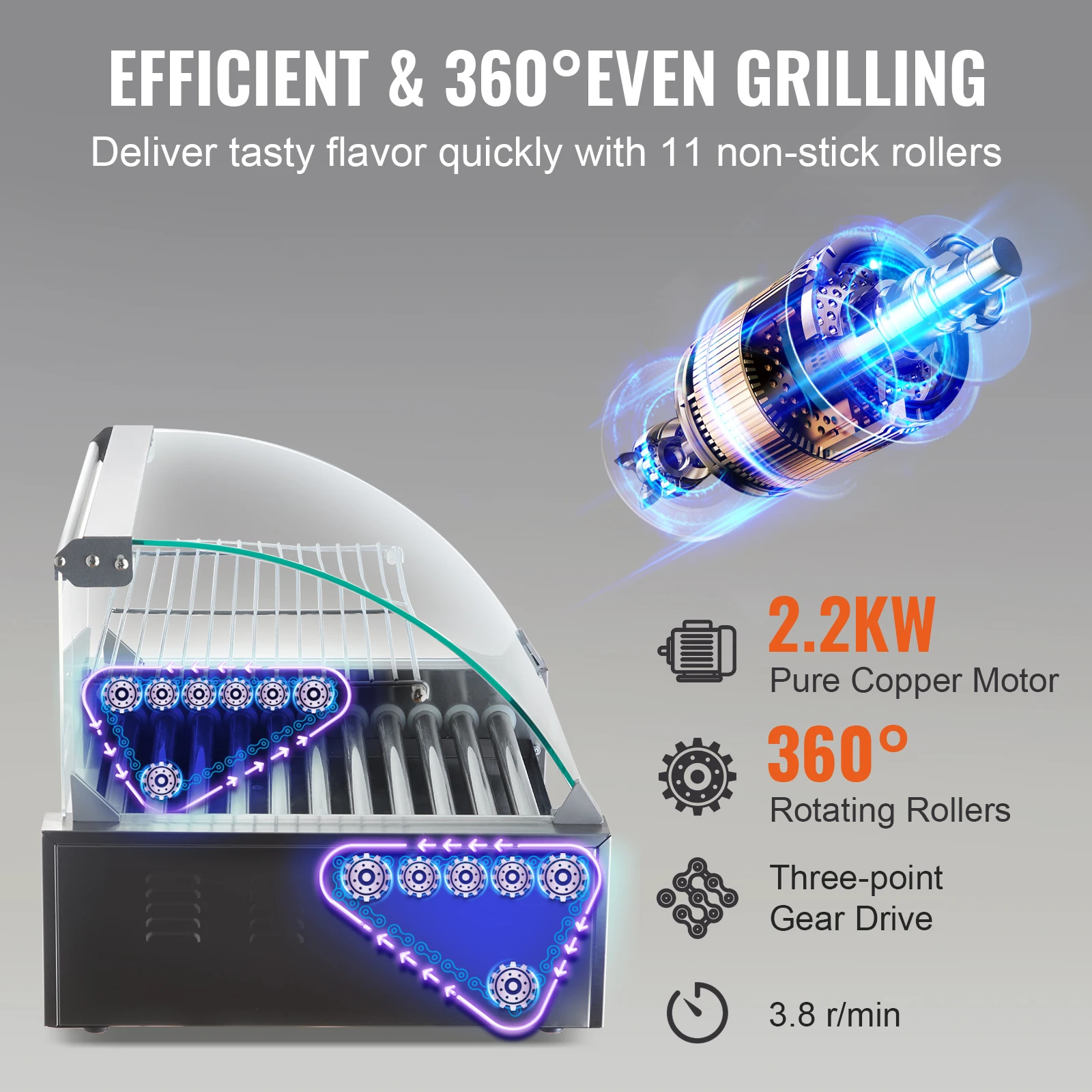 SucceBuy 5/7/11 Commercial Hot Dog Roller Electric Sausage Maker Barbecue Grill Machine for Camping Party Home Appliance 110V 5