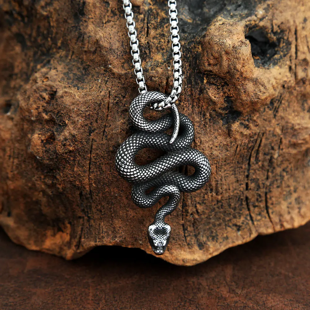 Collana Gotica Uomo Donna Con Ciondolo Serpente E Crocifisso – Vintage In Rame E Acciaio Inox 60cm, Regalo Punk Hip Hop