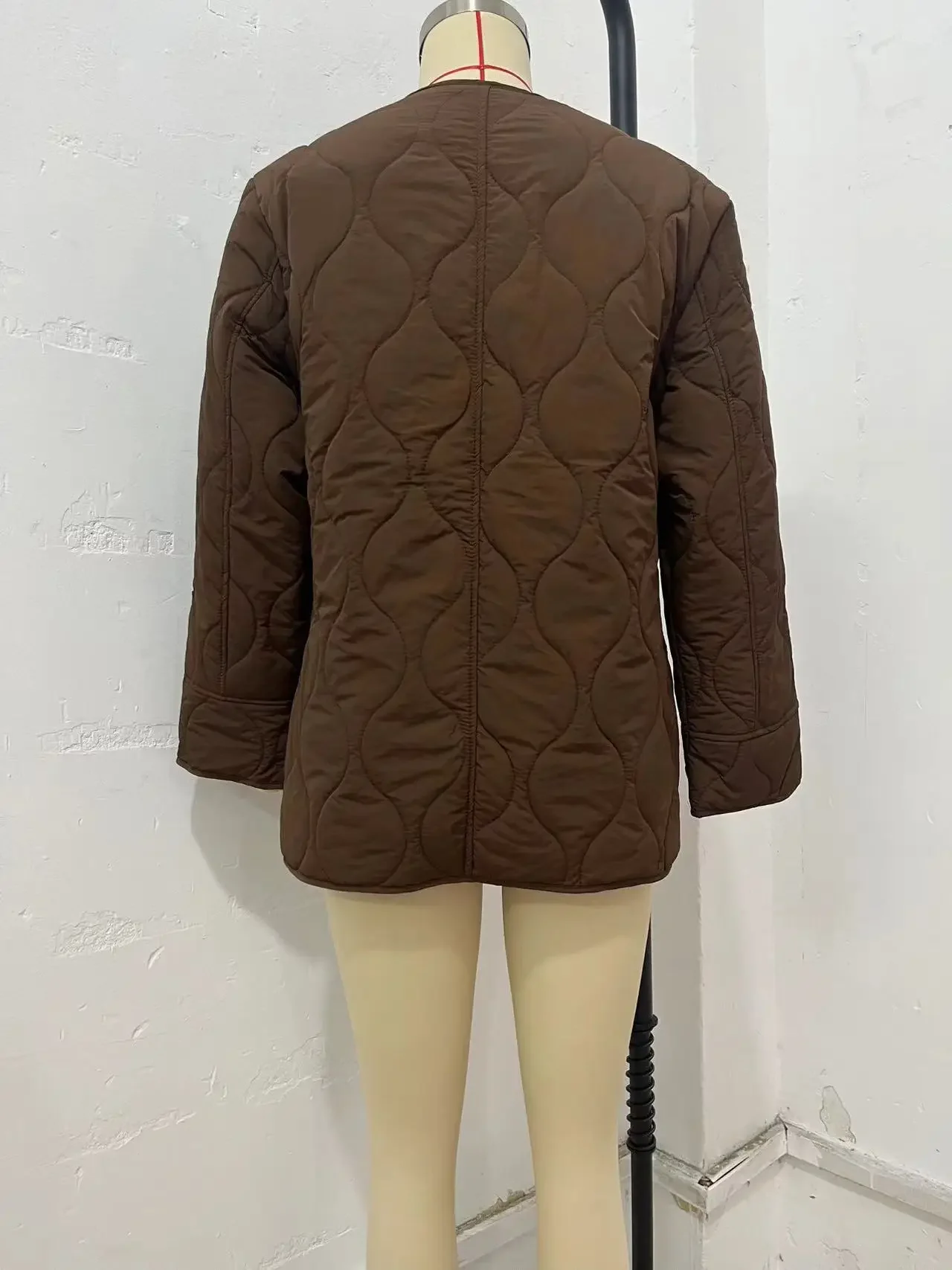 New Fashion Autumn Winter Women's Solid Color Long Sleeve O-neck Single-breasted Quilted Jackets Male Casual Trendy Simple Coats