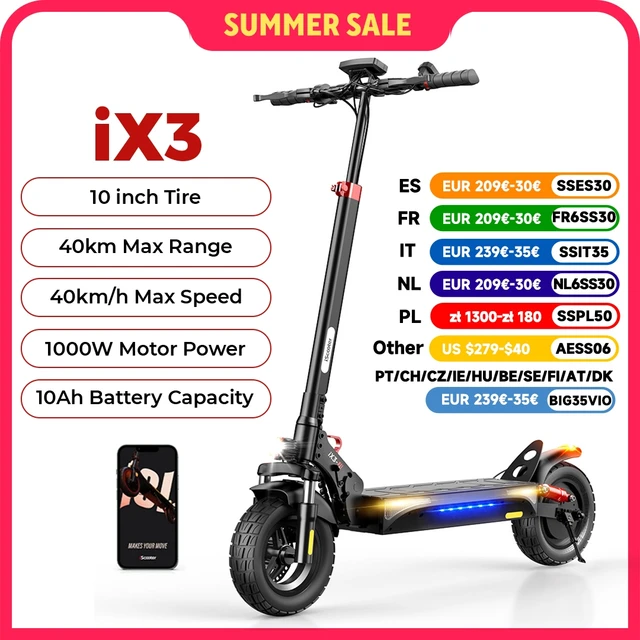 IScooter-Trottinette électrique tout-terrain pour adultes, trottinette électrique, BMERY, 10 pouces, 10Ah, 40km par heure, 1000W max 1