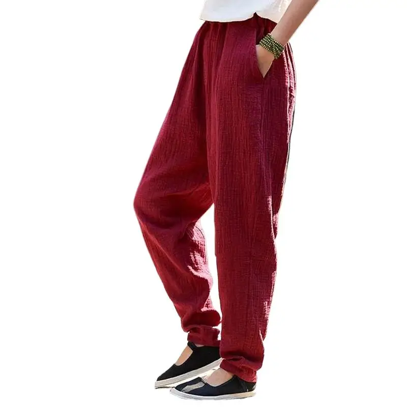 

Plus size Cotton Linen Harem Pants Women Summer Elastic waist Candy Colors hip hop Trousers Autumn vintage pants 5XL 6XL