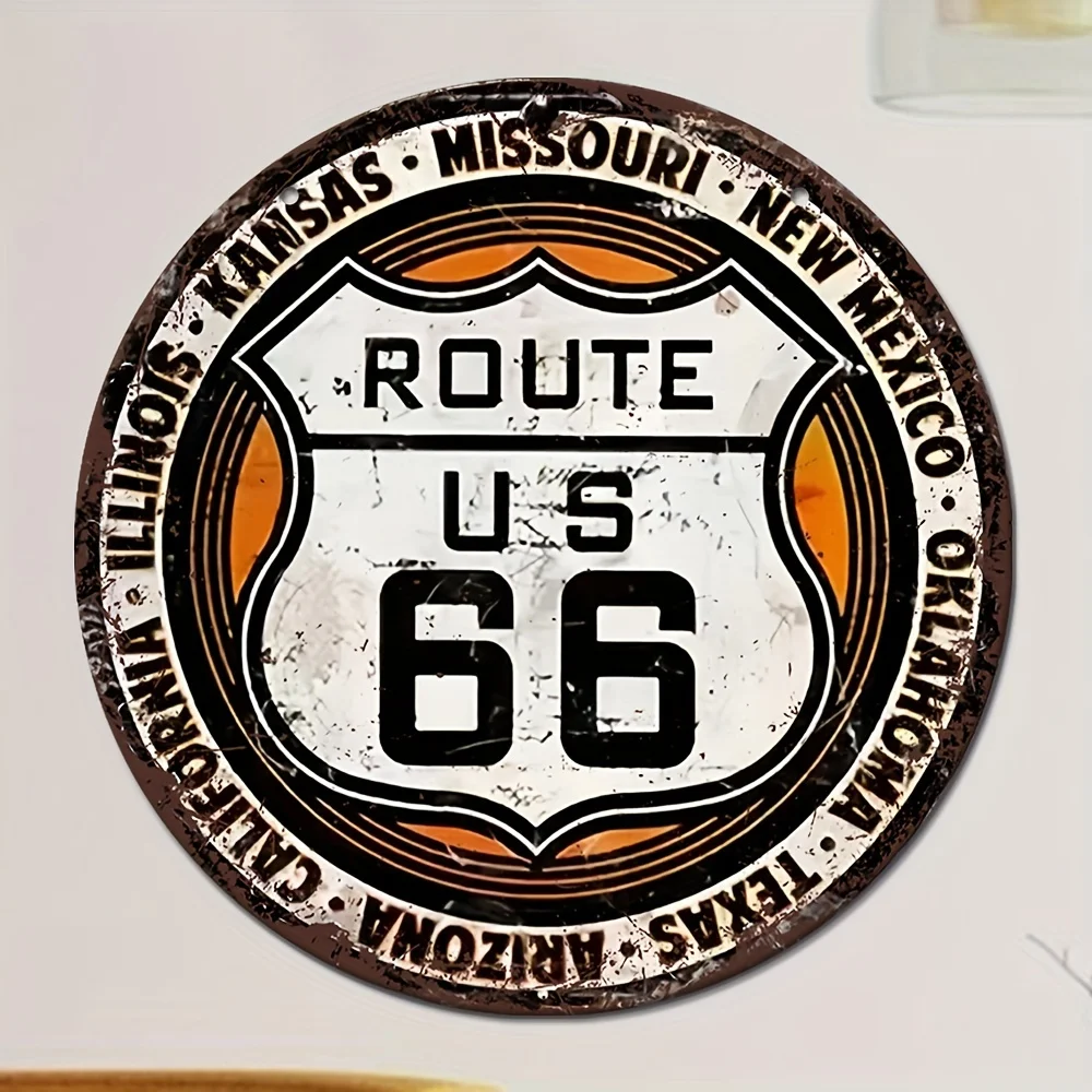 Фото Металлическая круглая вывеска в стиле ретро, дорожная вывеска Route 66 США, винтажный Настенный декор для гаража, ресторана, кафе, бара, клуба, гостиной комнаты, Настенная декоративная табличка №3