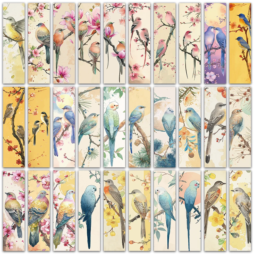 30pcs Cute Bird Bookmark Magpie Sparrow Swallow Cartoon Decoration Reading Book Page Annotation Book Students Use Paper Cards