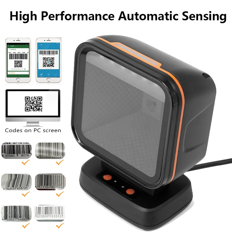 Evawgib-desktop Barcode Scanner 2d Omnidirecional Mãos-livres com Fio Grande Barcode Reader 1d qr Screen Barcode Scanning