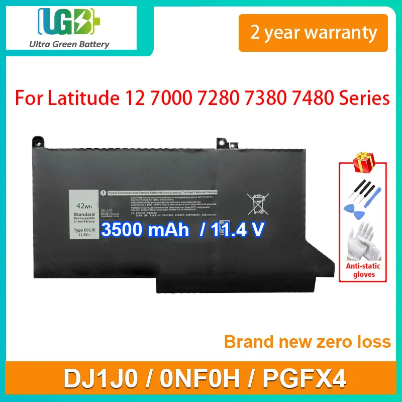 

UGB New DJ1J0,0NF0H,PGFX4,F3YGT,0G74G Battery For Latitude 7480 / 7380 / 7280 3-Cell 42Wh Laptop Replacement