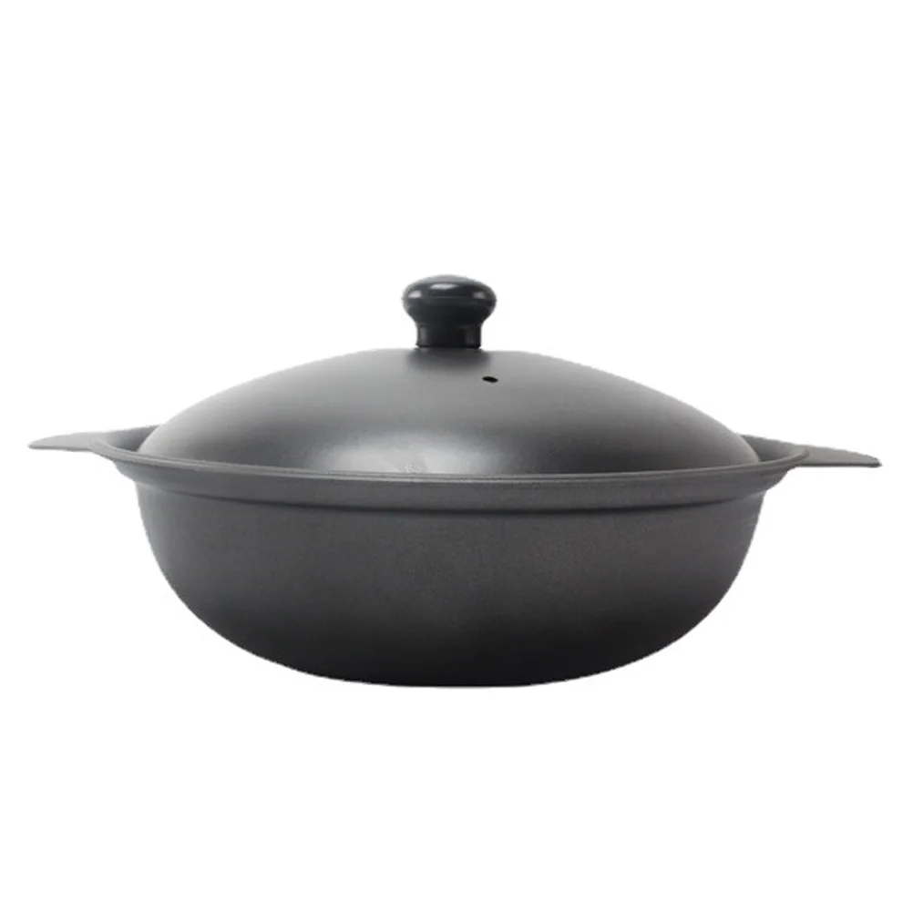 Cast Iron Wok Shallow Round Casserole Dish with Lid,for Rice Noodle keep  Warm 22cm 