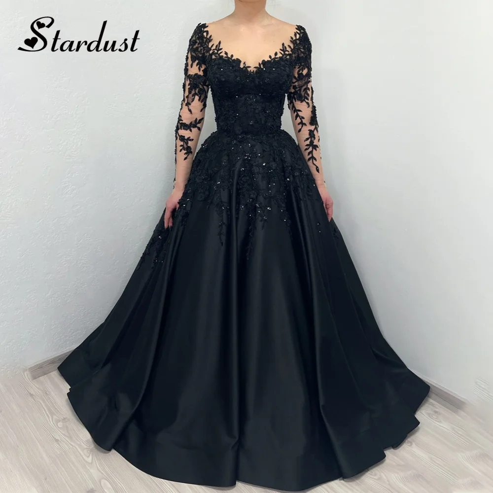 

Stardust Pretty Lace Prom Dresses Bateau Neck Appliques Glitter Rhinestones Draped for Women Vestidos de Fiesta Customized