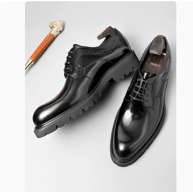 Bright Leather Derby shoes, thick-soled young wedding groom