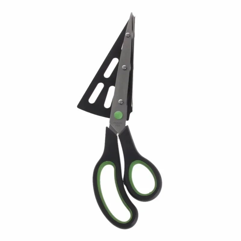2 In 1 Multifunctional Scissors Pizza Slicer Cutter Server Tray Pizza Shovel Tool Kitchen Cook Gadget Stainless Steel