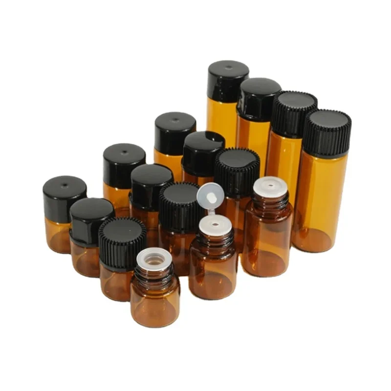 1ml 2ml 3ml 4ml 5ml Fine Oil Bottle Tawny Glass Transparent Screw Bottle Bottling Screw Cap Stock Solution Small Bottle