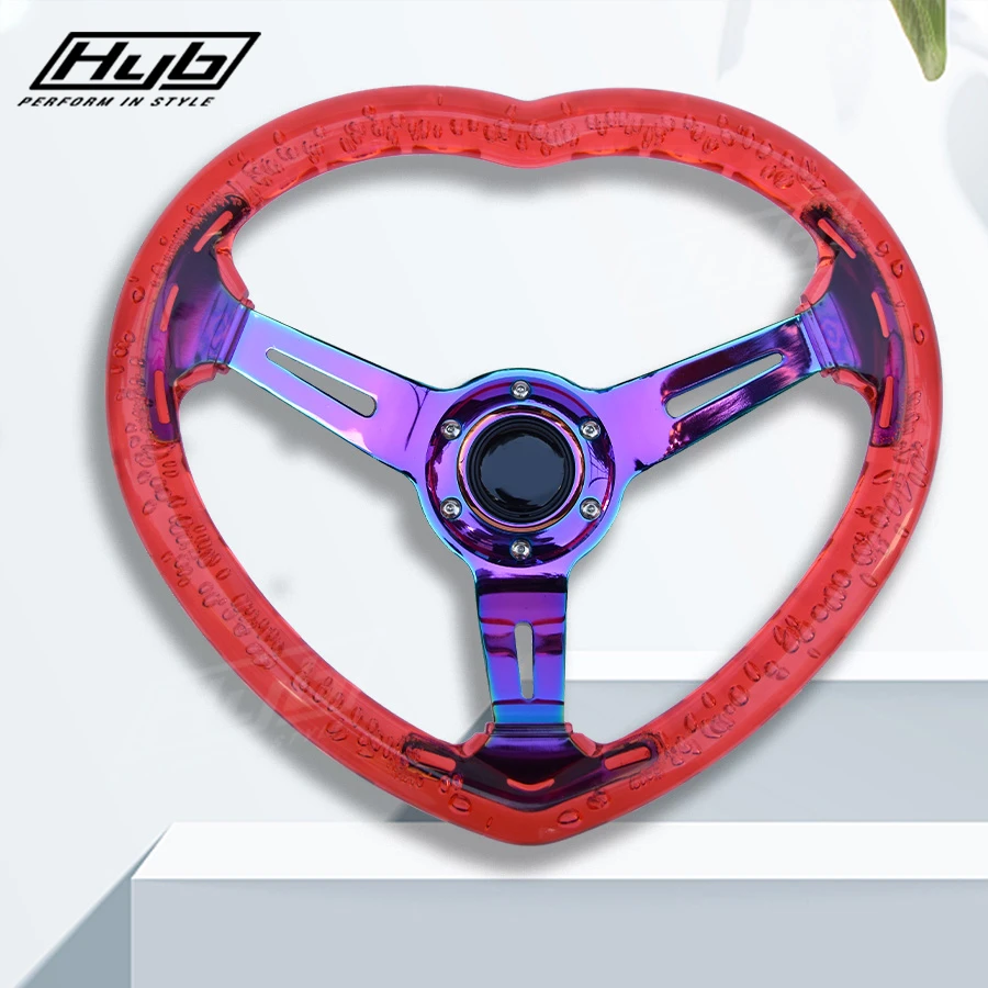 JDM-クリアアクリルバブルハートステアリングホイール、ネオ