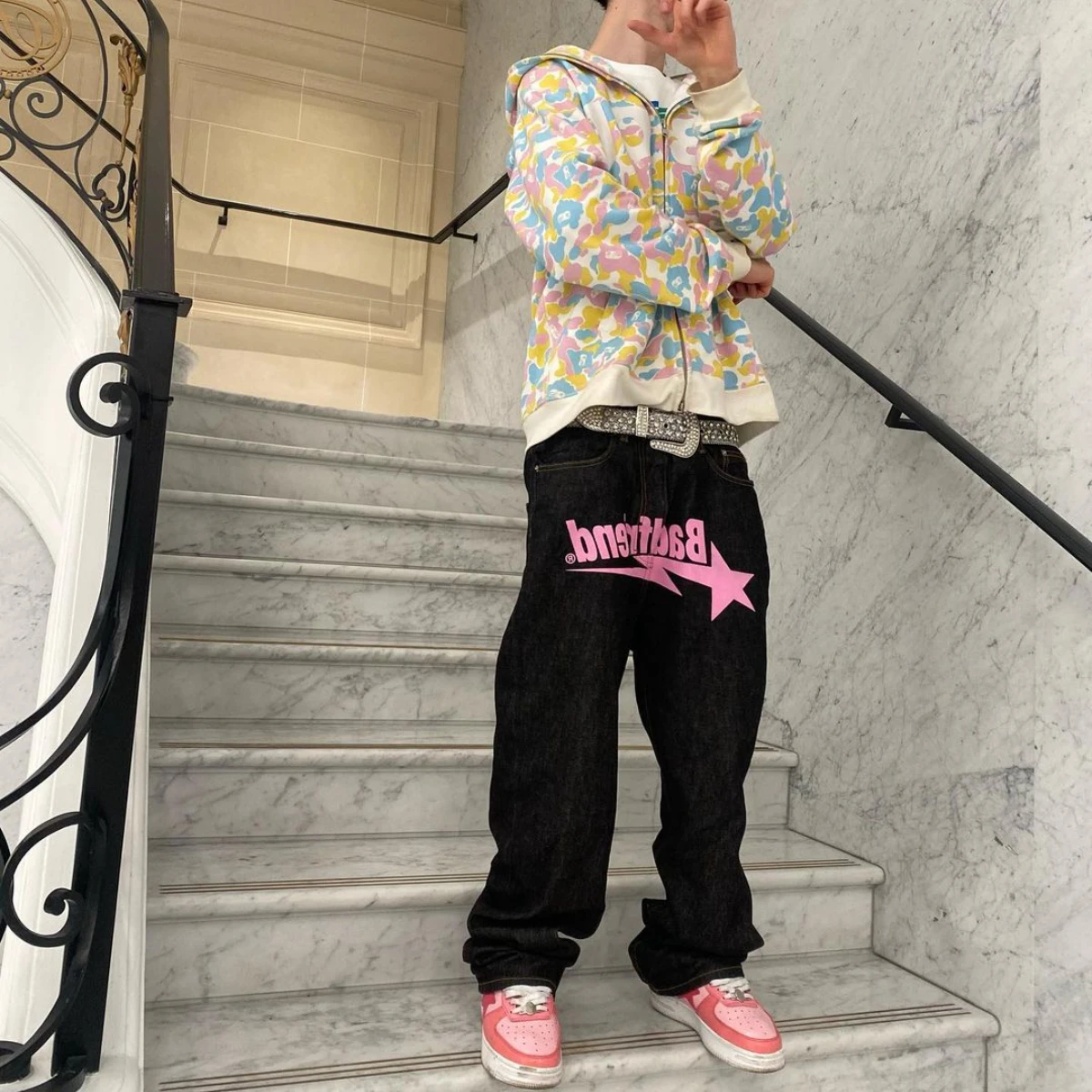 

2023 Printed Pants Men Street Trend Ins Loose Wide-leg Jeans Women Joggers Women Baggy Pants Retro Y2K New Casual Loose Trousers