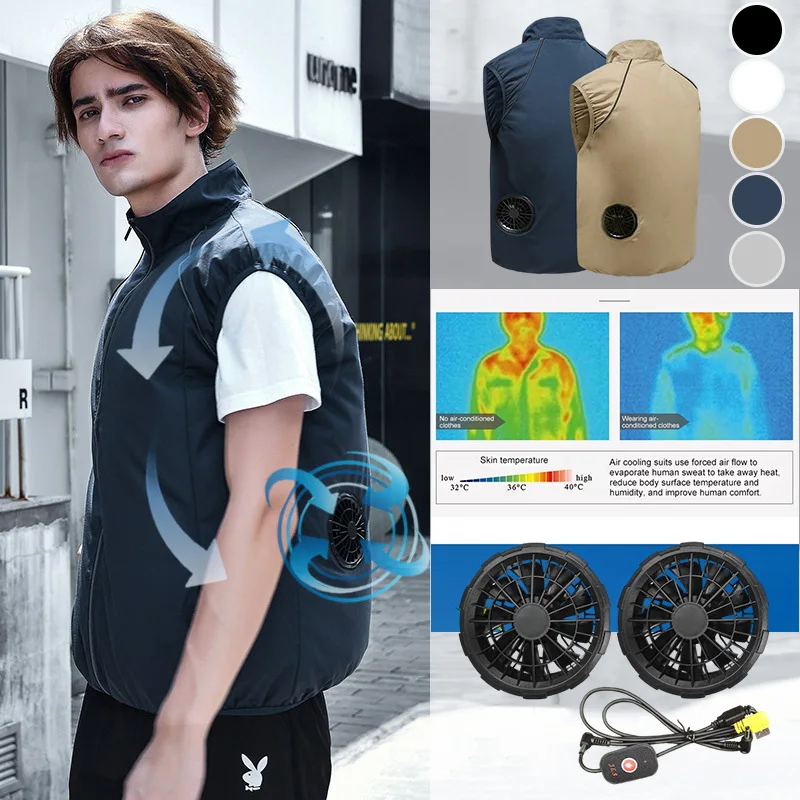 

2022 New Men Summer Air Conditioning Clothing Fan Cooling Vest USB Charging Cooling Sport Man Outdoor Coat Plus Size M-4XL