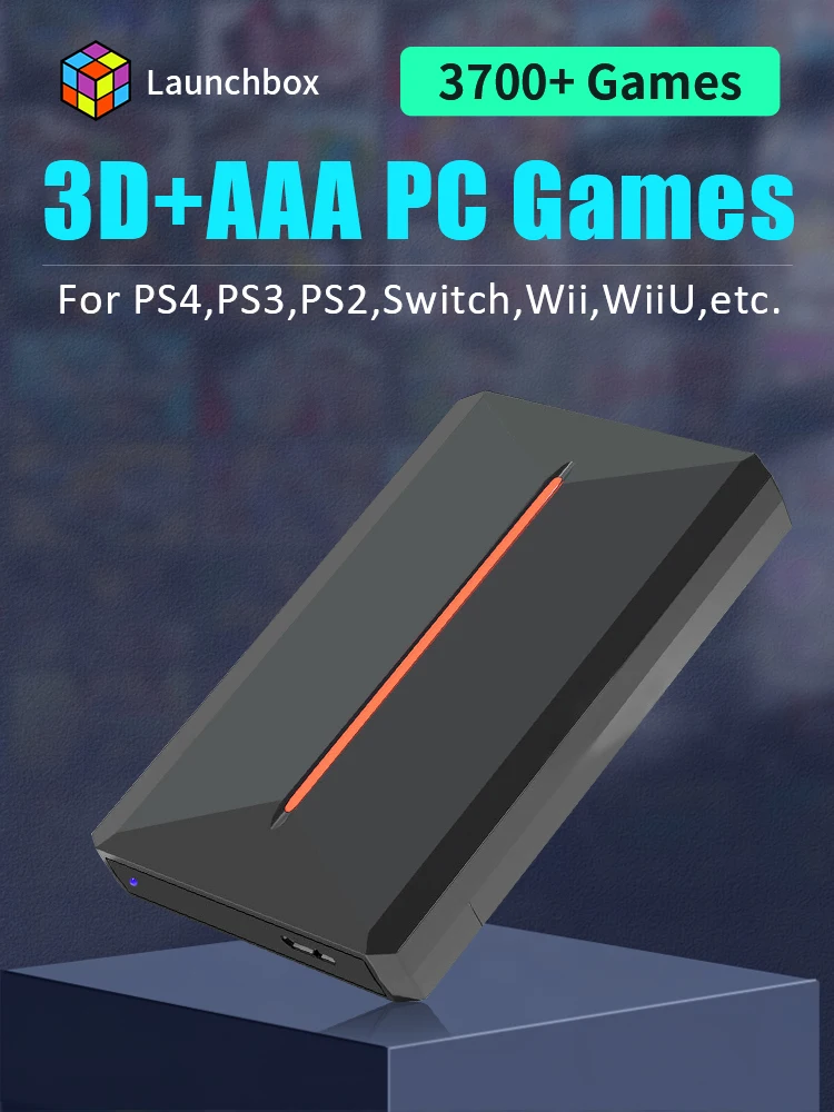 Launchbox 게임 콘솔 PS4/PS3/PS2/PS1/Wii/Wiiu/Gamecube/N64용 500G 게임 HDD, WIN PC/노트북용 3700개 이상의 3D/레트로 게임 포함