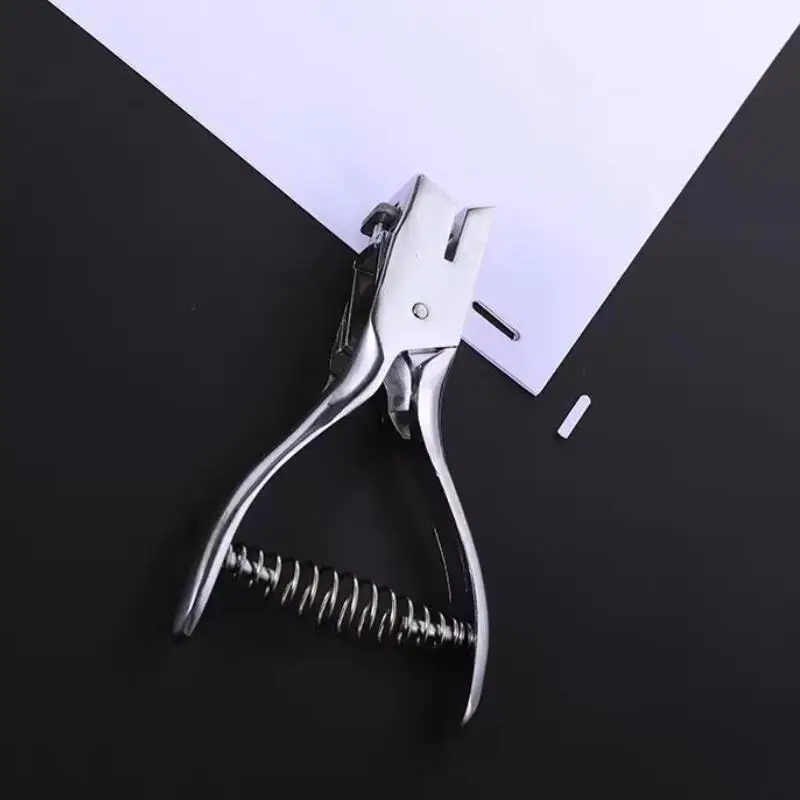 Single Hole Punch 3*15mm Oval Hole Hand-held Metal Puncher with Spring for Member ID Card Paper PVC School Office Supply