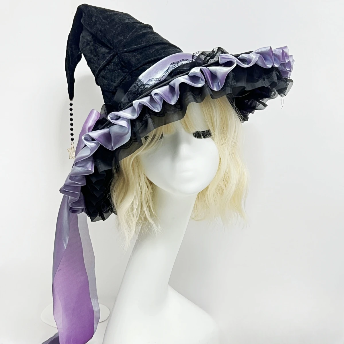 Halloween Party Witch Hat Costume Bowknot Large Crooked Ruched Wizard Hat Accessory