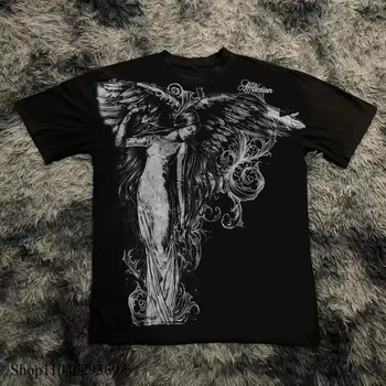 Classic Y2K Gothic Style T-shirt Print Oversized T Shirt High Street Shirts Gothic Round Neck Cotton Tops New Mens Women T Shirt 1