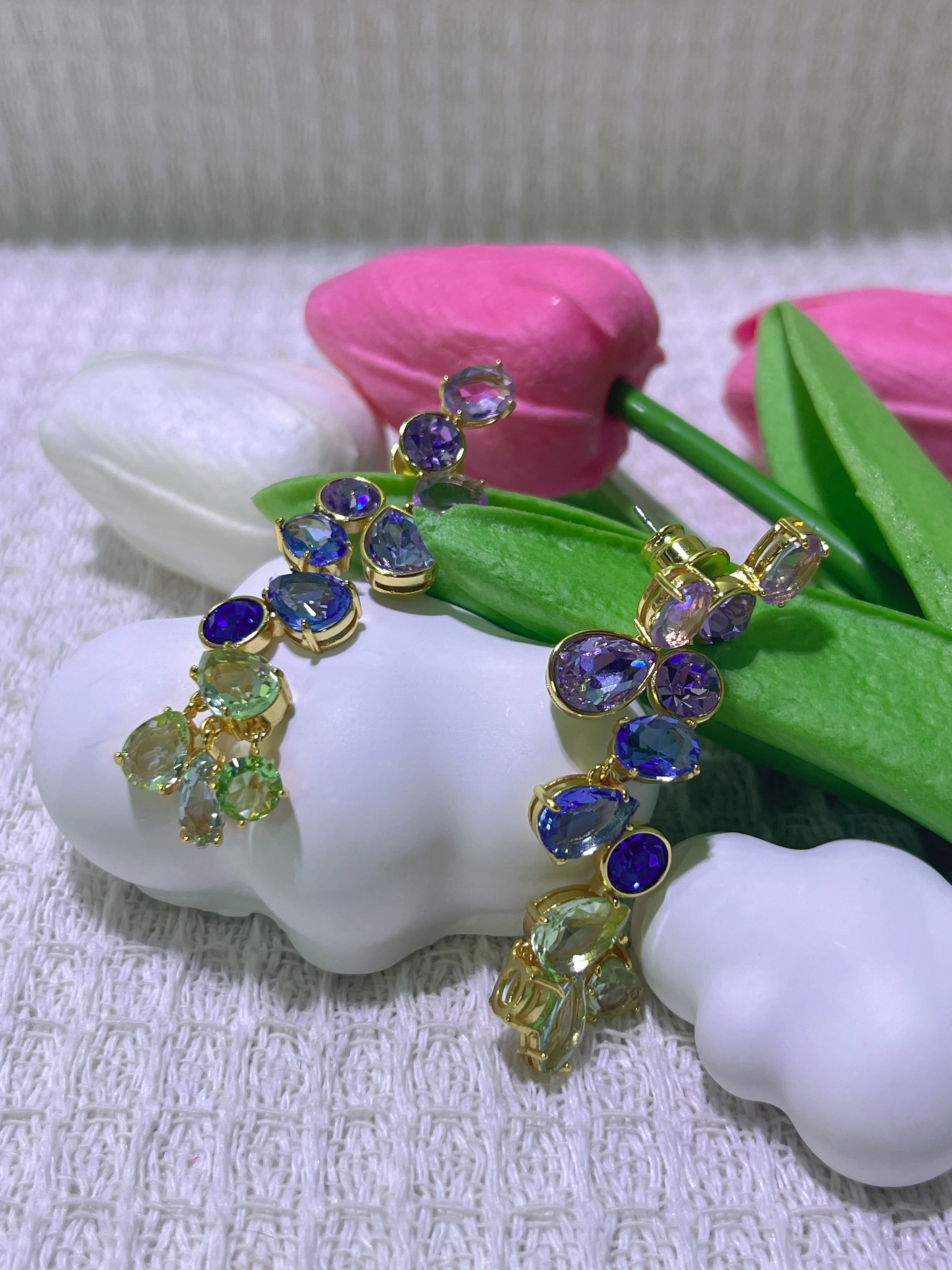 2026 새로운 트렌드 럭셔리 기념일 쥬얼리 세트 참 핑크 그린 블루 워터 드롭 크리스탈 패션 목걸이 귀걸이 여성을위한 선물