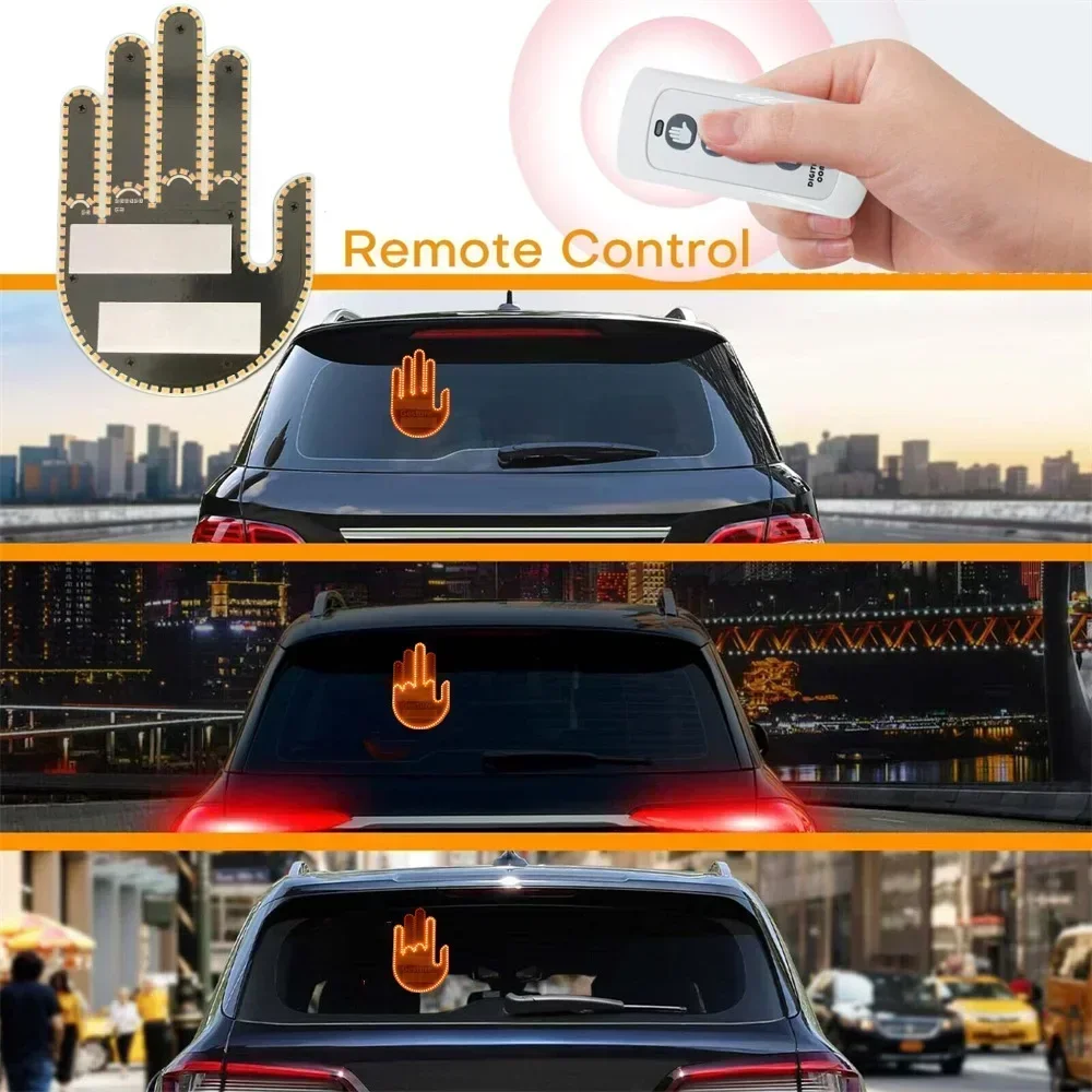 Middle Finger Gesture Light with Remote Funny Finger Car Light Road Rage Signs Hand Lamp Sticker Glow Panel For car Window