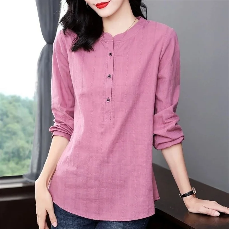 여성 봄 가을 스타일 블라우스 셔츠 레이디 캐주얼 긴 소매 스탠드 칼라 블라우스 탑 DF4850