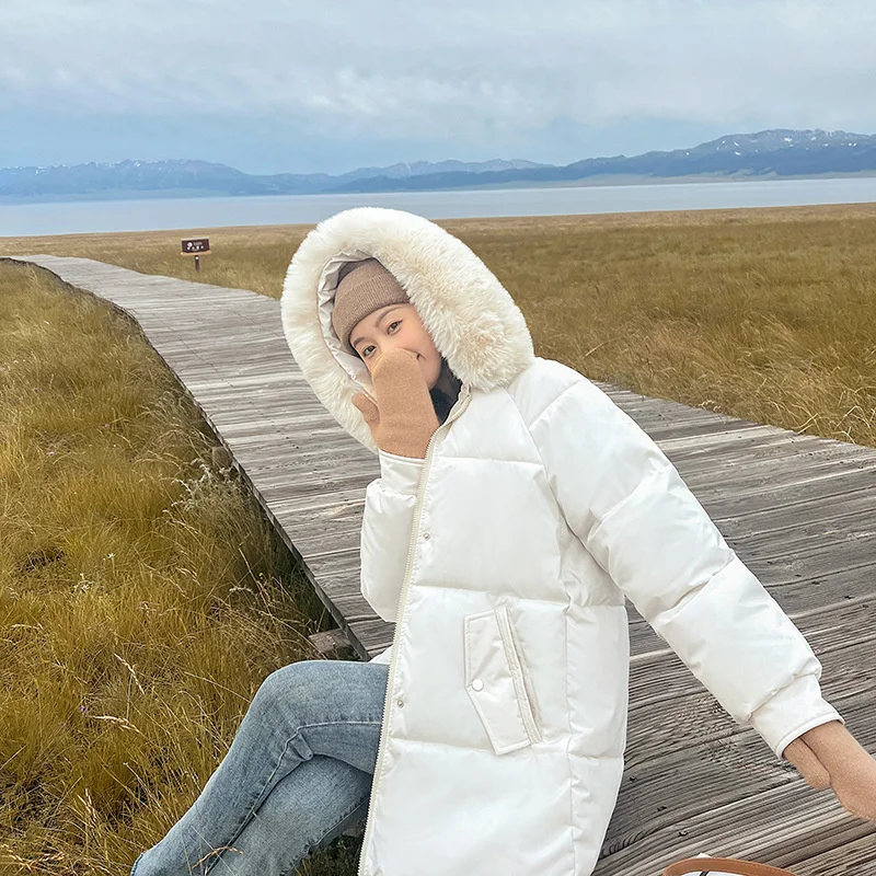 

2023 Женская Зимняя Новая повседневная свободная однотонная парка с принтом хлеба теплая пуховая куртка из хлопка