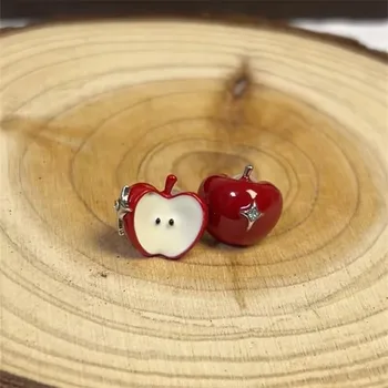 Y2K Cute Harajuku Cartoon Red Fruit Stud Earrings For Women 2025 Trendy Vintage Aesthetic Vacation Scene 2000s EMO Accessories