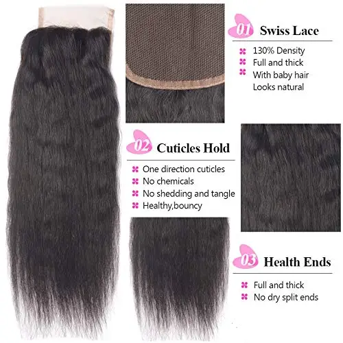 Pacotes de Cabelo Reto com Fechamento Extensões de Cabelo para Mulher Pacotes com 4x4 Cabelo Humano Brasileiro Fechamento Kinky Remy Tecer 3 10 Computers & Electronics