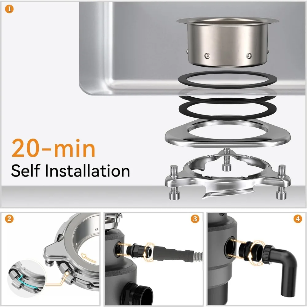 Garbage Disposal 3/4HP, Food Waste Continuous Feed, Garbage with Power Cord,Quiet Garbage,the splash guard has been redesigned 3