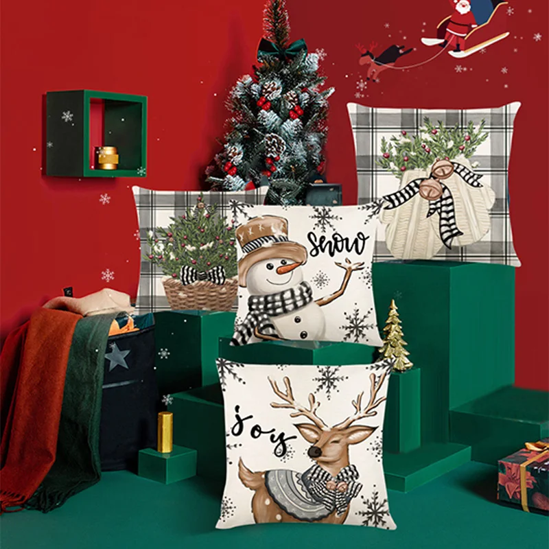 

1Pcs 45Cm Merry Christmas Pillowcase Santa Claus Sleigh Reindeer Printed Hidden Zipper Cushion Cover Home Christmas Decorations