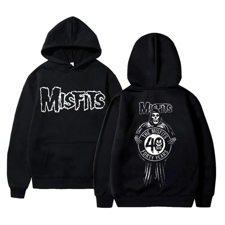 

Vintage Horror Punk Misfits Trend Skull Print Hoodie Male Casual Long Sleeve Hoodies Men Women Gothic Rock Oversized Sweatshirt