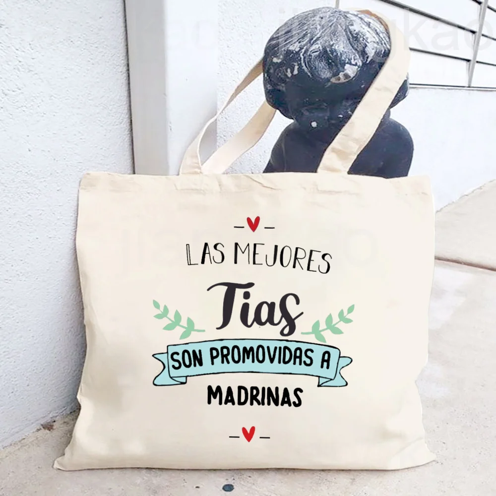 Spanish Printed Tote Bag Women Shopping Canvas Shoulder Bag Gift for Godmother