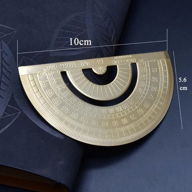 1PC 0-180도 금속 황동 구리 각도기 사무실 학교 수학 지리 미술 디자인 학생 시험용 측정 도구
