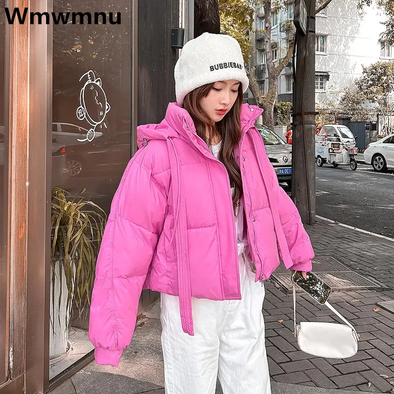 

Winter Womens Down Cotton Short Coats Casual Warm Thicken Hooded Jackets Vintage Snow Wear Quilted Padded Parkas Oversize New