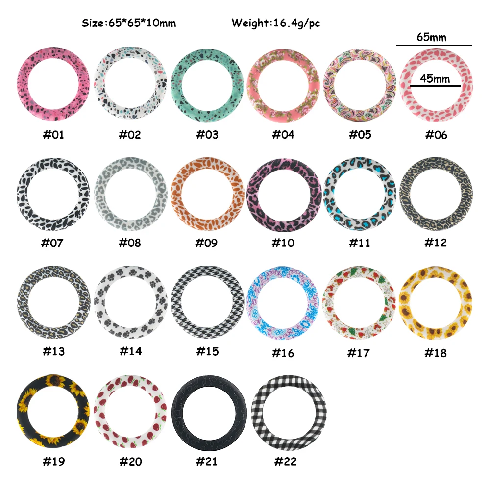 10~100Pcs/Lot 65mm Round Silicone Ring Color Printing Pendant With Hole For Jewelry Making DIY Handicrafts Hangings Accessories