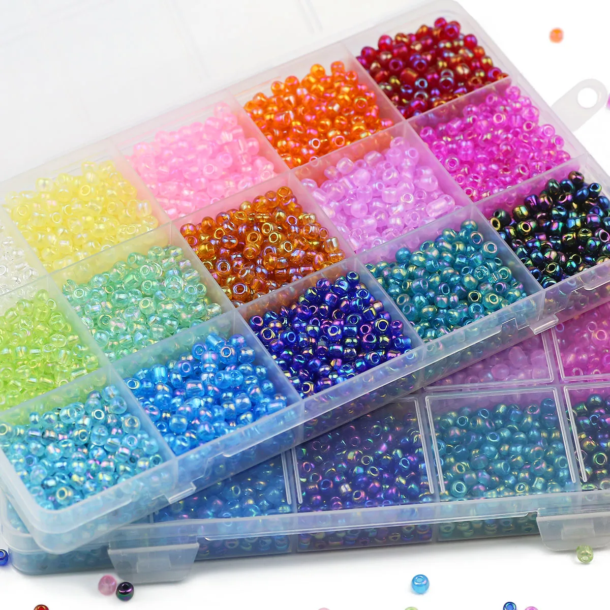 15 Farben schillernde Glasperlen 2/3/4mm Samen perlen Multi-Size-Spacer lose Reis perlen für Schmuck DIY Armband Halskette Ohrringe