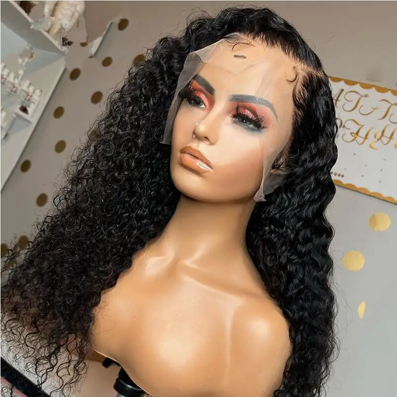 

PrePlucked Glueless Soft 180 Density Deep Kinky Curly 26“Long Natural Black Lace Front Wigs For African Women Babyhair Daily