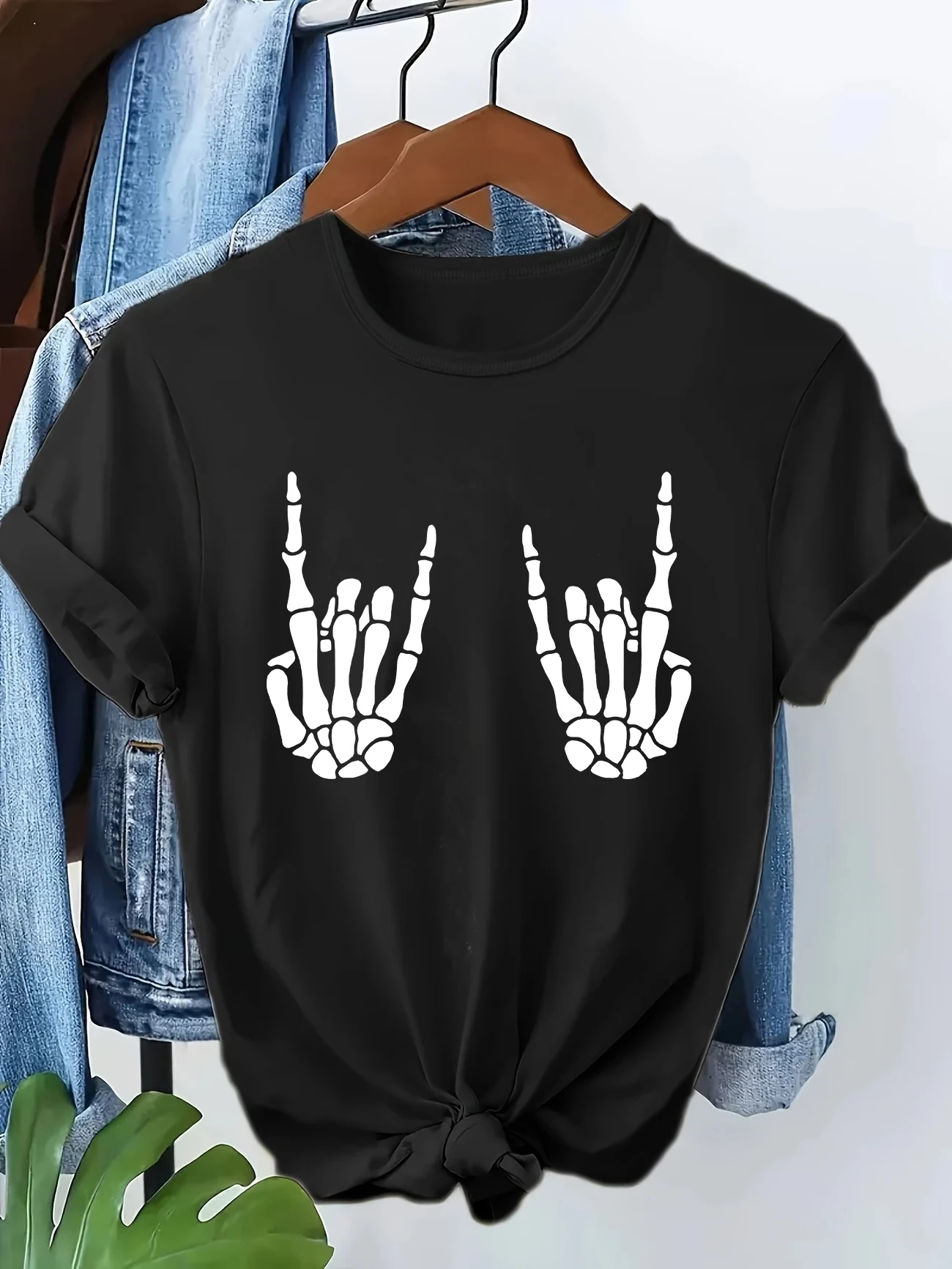 Retro Skelett-Finger Vintage Casual Y2k Mode T-Shirt Bedrucktes Kurzarm-T-Shirt Top Tee Sommer Damen Mädchen Shirt